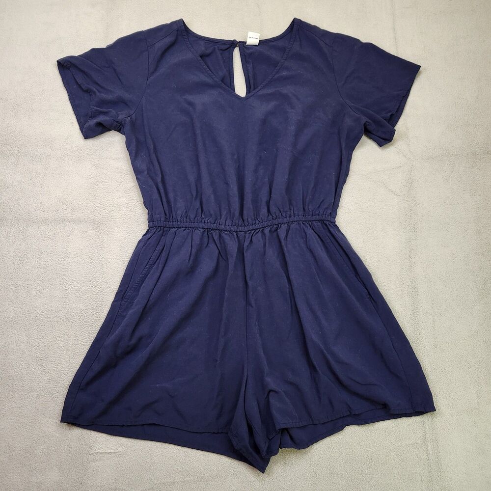 Old Navy Romper Women's Size Small Navy‎ Blue Short Sleeve Pockets Casual V-Neck